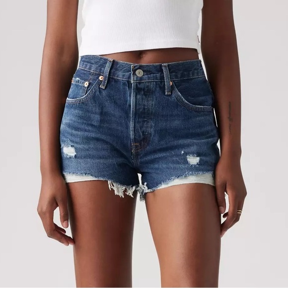 LEVI’s 501 Original Fit High Rise Distressed Western Daisy Duke Shorts Sz. 26 - Picture 8 of 10